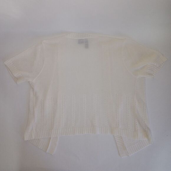 Jason Maxwell Cardigan Women M Open Front White Short Sleeve Casual Lite Weight - Picture 7 of 7